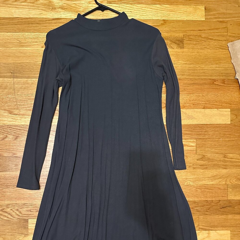 Pea Bee + Jae Grey Ribbed Midi Shell Dress Modal Mock Neck